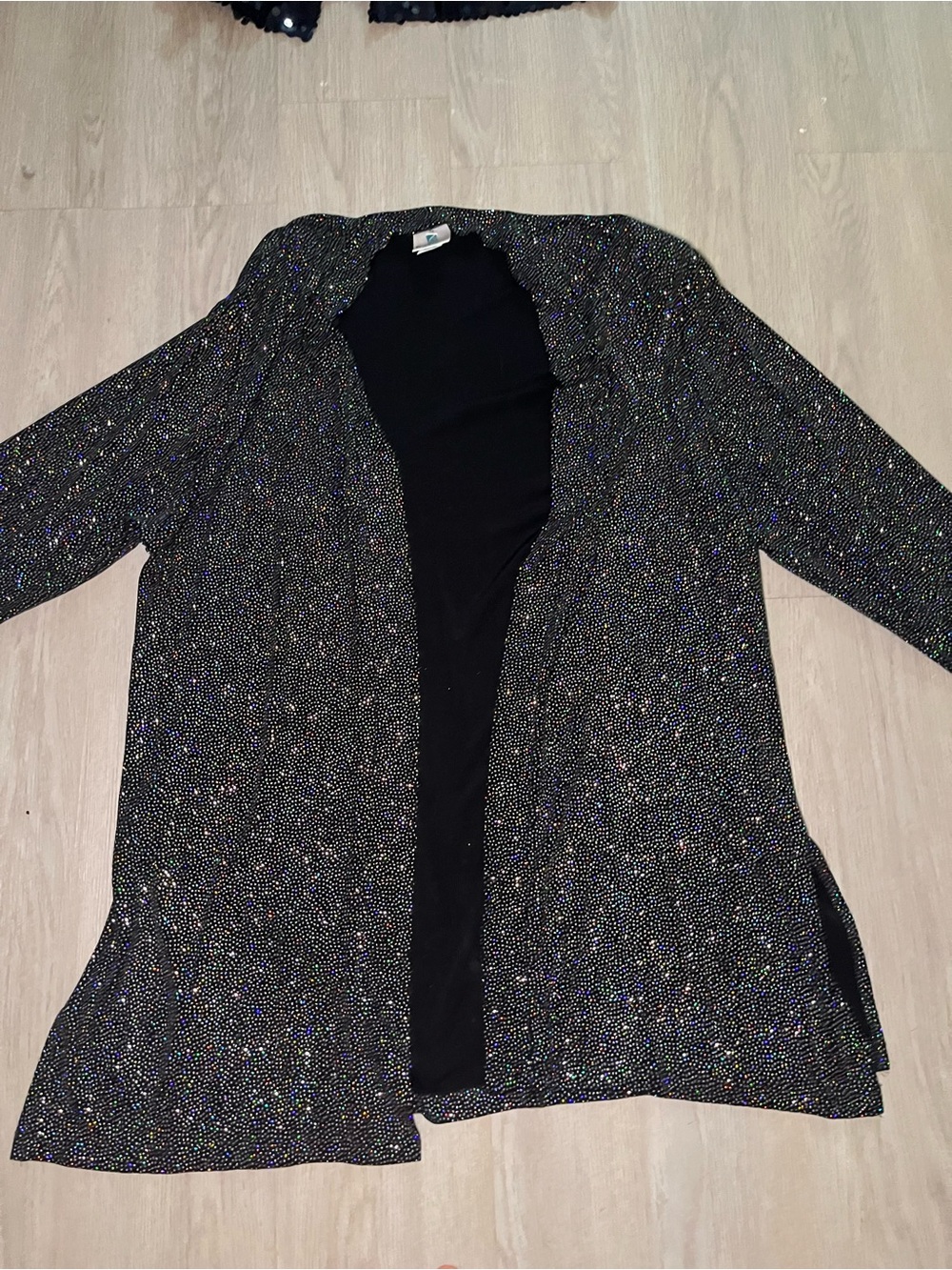Black Full RhinestoneSparkle Open-Front Black Cardigan Sweater Medium
